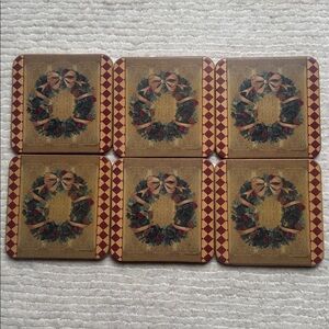 Pimpernel Christmas Wreath Coaster Set of 6 Vintage Holiday Table Decor
